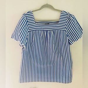 Talbots Women’s Blue and White Sailboat Striped Scalloped Size Large Petite